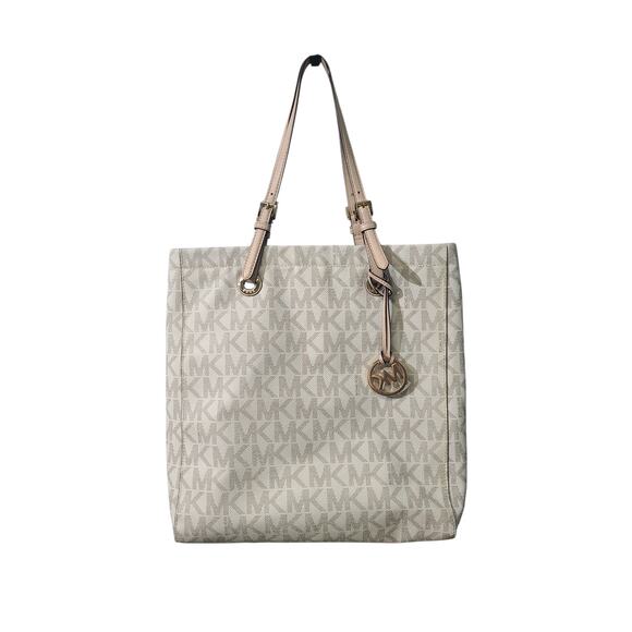 Michael Michael Kors Jet Set Logo Monogram Tote Cream - Picture 1 of 7